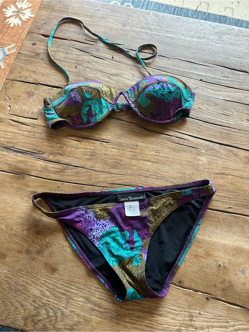 Seafolly Teal & Purple Floral Push-Up Bikini Set fits medium 34B